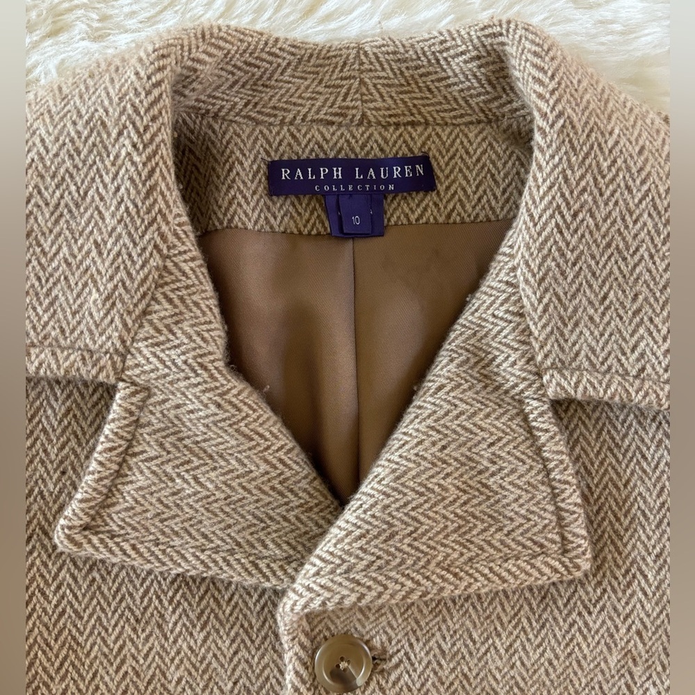 Ralph Lauren Purple Label Cropped Wool Cashmere Herringbone Blazer Jacket - Picture 2 of 15